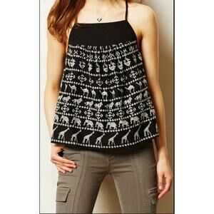 Anthropologie HD in Paris Savane Animal Embroidered Tank Top Medium Boho